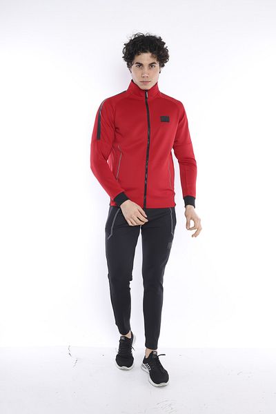 NEED LİFE Men's Black Red Scuba Fabric Tracksuit Set