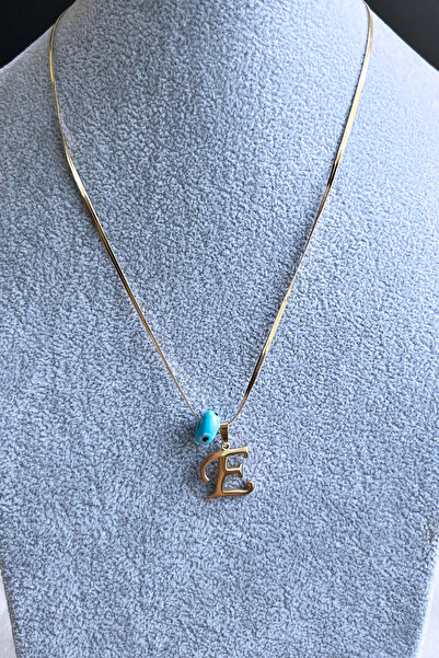 MODA Çelik Nazar Harf Kolye Altın Renkli Kararmaz Italyan Zincir Kadın Kolye ...