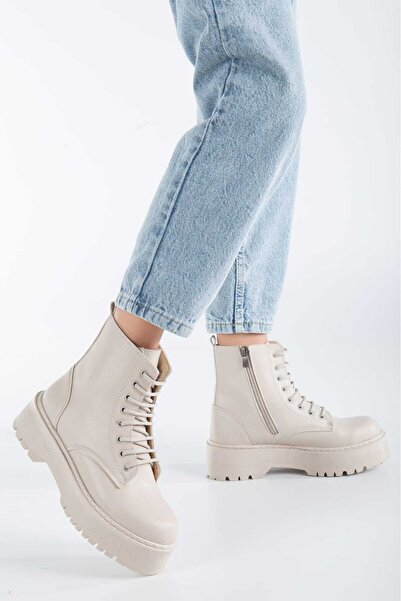 Rimex Bej Deri Kadın Bağcıklı Su Geçirmez Sade Postal Rm0586