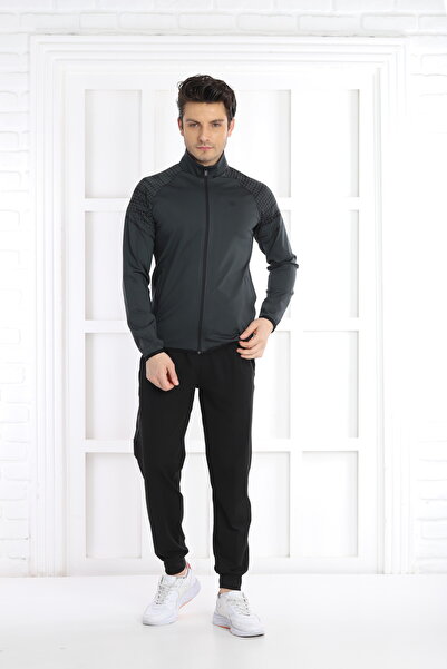 NEED LİFE Khaki Men's Tracksuit Set - Diver Fabric, Zippered and Patterned