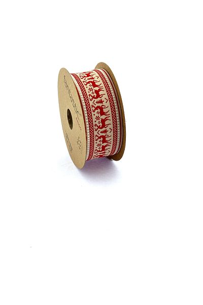 FANTASTIC KURDELE DEER PATTERNED WOVEN CHRISTMAS RIBBON (40mm WIDTH - 10m LENGTH)