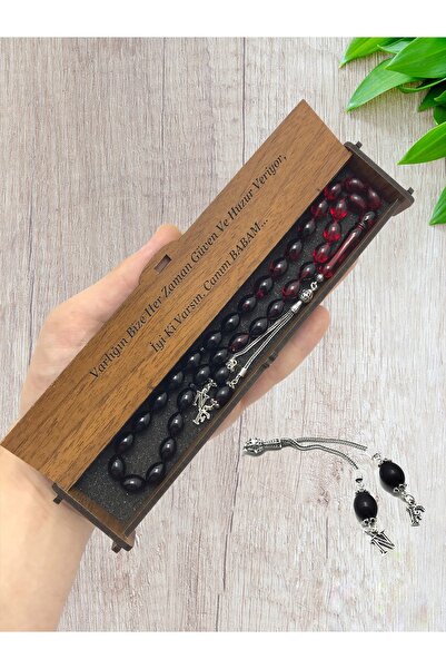 KANUNİ TESBİH Mărgele de rugăciune din chihlimbar de foc roșu negru moară cu design argintiu cu detaliu de litere