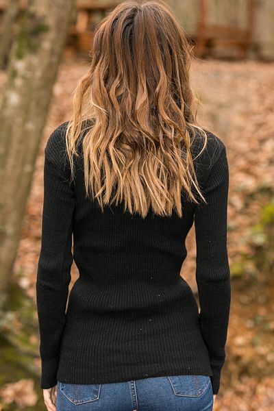 XHAN Women's Black Black Half Turtleneck Sweater 9yxk6-41556-02