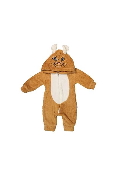 nc gift Confused Tiger Embroidered Hooded Front Zippered Welsoft Plush Baby Boy Jumpsuit