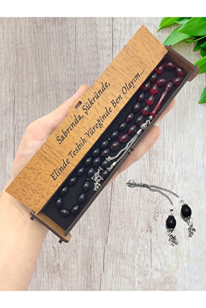 KANUNİ TESBİH Mărgele de rugăciune din chihlimbar de foc roșu negru moară cu design argintiu cu detaliu de litere