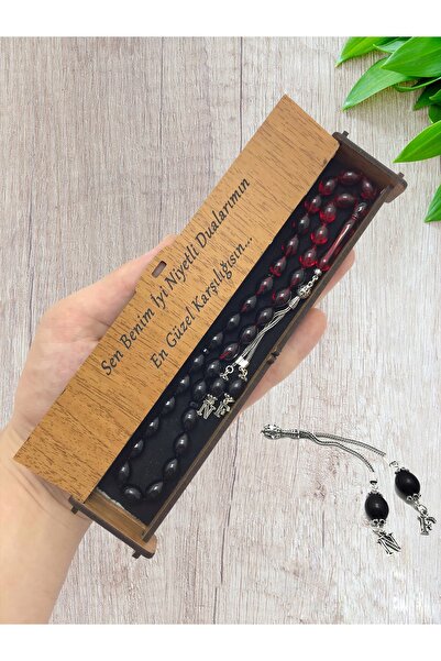 KANUNİ TESBİH Mărgele de rugăciune din chihlimbar de foc roșu negru moară cu design argintiu cu detaliu de litere