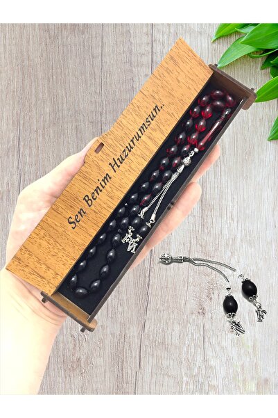 KANUNİ TESBİH Mărgele de rugăciune din chihlimbar de foc roșu negru moară cu design argintiu cu detaliu de litere