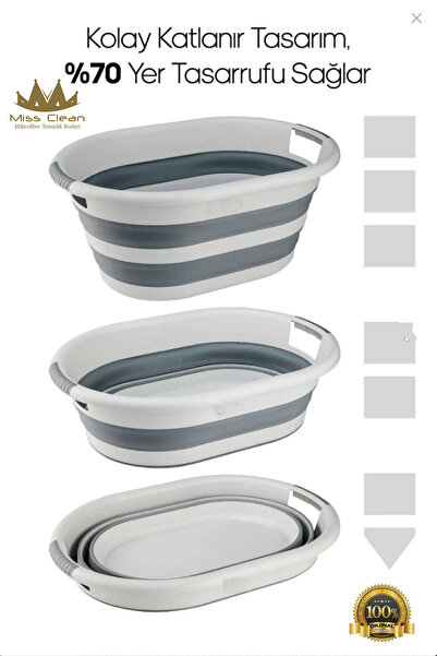 MissClean MEGA BOY Katlanabilir Çamaşır Sepeti (MEGA 38'LT) Silikon Akordiyon