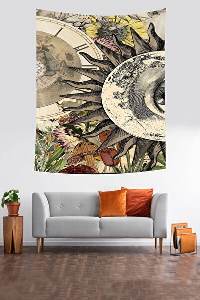 linazaitun Sun Mushroom And Flower Patterned Stain Resistant Fabric Wall Cove...