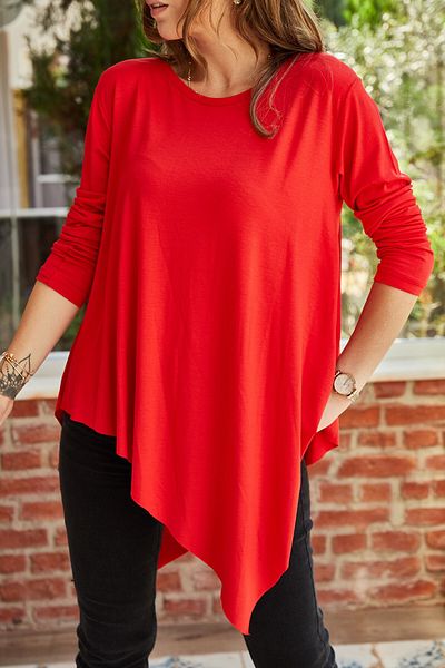 XHAN Women's Asymmetrical Viscose Blouse 9YXK2-41580-04