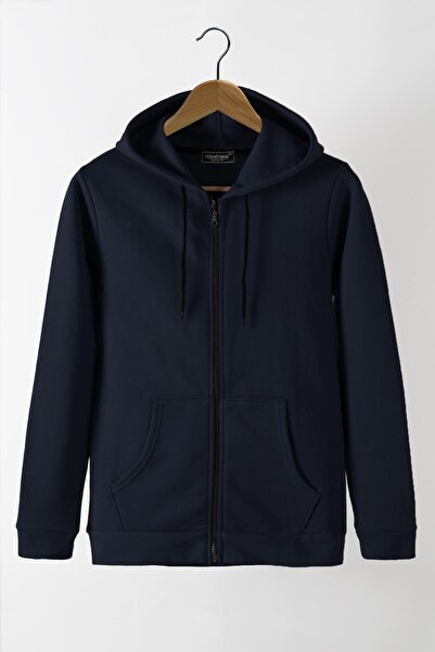 Relax&Basic Ünisex Basic Slim Fit Kapüşonlu Fermuarlı Cepli Sweatshirt Lacive...