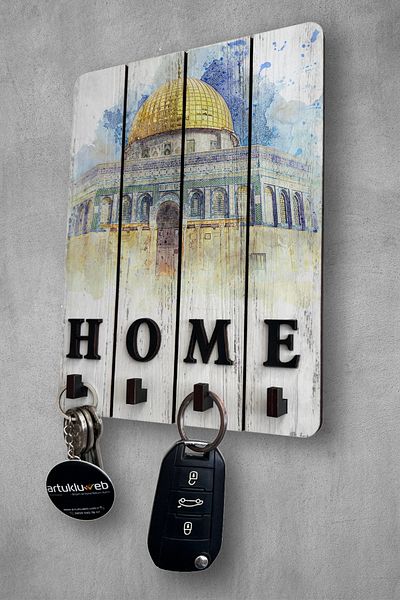 beedene Wooden White Decorative Key Hanger - Mosque Aksa Home