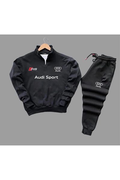 WEARTEX Unisex AUDİS Printed Half Zipper Sweatshirt-Cotton Sweatpants Set of 2