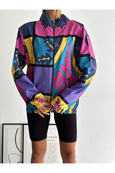 Babutik Renkli Eflatun Oversize Fermuarlı Mont