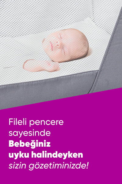 BEBELOW KİDS Sobee Fileli Silinebilir Portatif Sallanır Anne Yanı Beşik Sepet Beşik Hamak Beşik