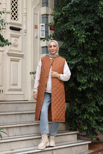 lurex moda Дълъг жилет с камъчета