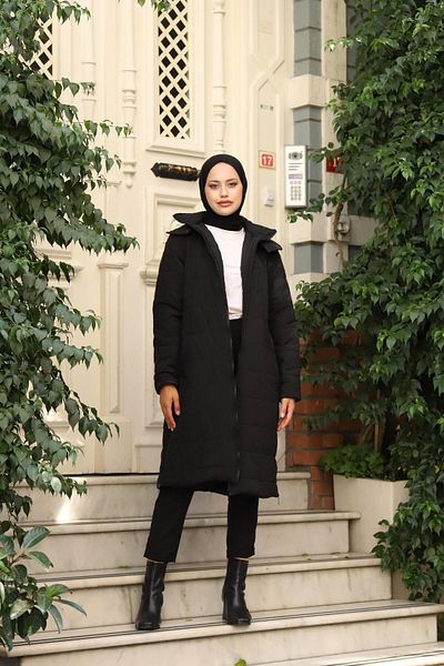 lurex moda LONG HOODED COAT WITH SIDE ZIPPER