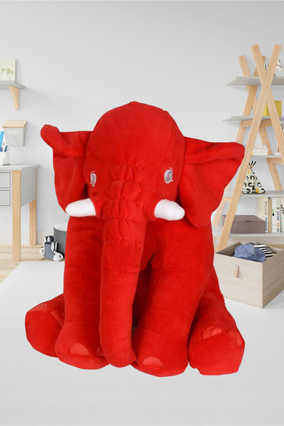 BabyModa Uyku Arkadaşım Kırmızı Renk Peluş Oyuncak Uyku Fili 95 Cm