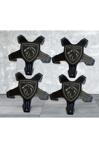 fkoto Peugeot Jant Kapağı 5 Kol Ahtapot Jant Göbeği Telli Siyah Takım 4 Adet