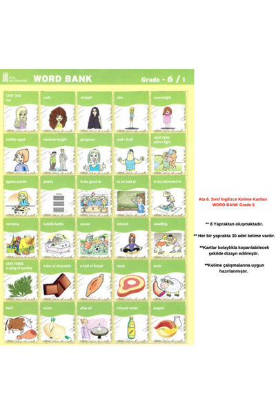 Ata Yayıncılık 6. Sınıf Ingilizce Kelime Kartları Word Bank Grade 6 Ata Yayın...