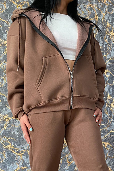 fevil Unisex 3 Iplik Şardonlu Fermuarlı Oversize Hırka