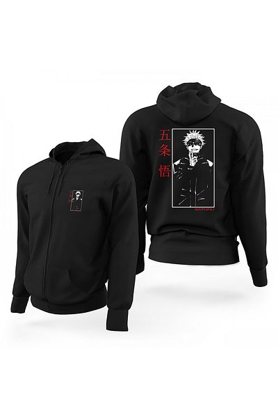 Z zepplin Φούτερ με κουκούλα Satoru Jujutsu Kaisen Black Zippered Limited Edition