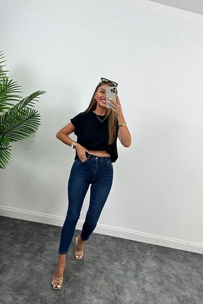 Laluvia Dunkelblaue, lockere Skinny-Jeans aus Lycra