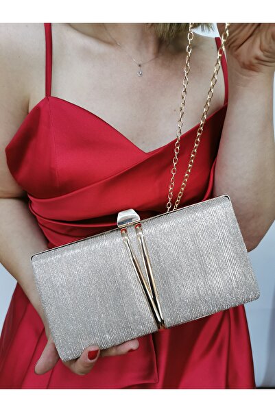 NAZART Women's Laser Gold Gold Evening Dress Clutch Portfolio Handbag Wedding Engagement Evening Bag