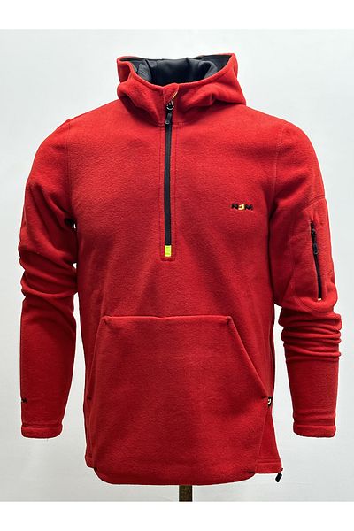 NJM SPORT WEAR Men's Fleece Red Half Zipper Pocket Hooded Outdoor Slim Fit Winter Sweat