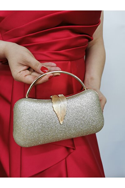 NAZART Women's Kumsim Gold Gold Silvery Evening Dress Clutch Portfolio Handbag Wedding Engagement Evening Bag