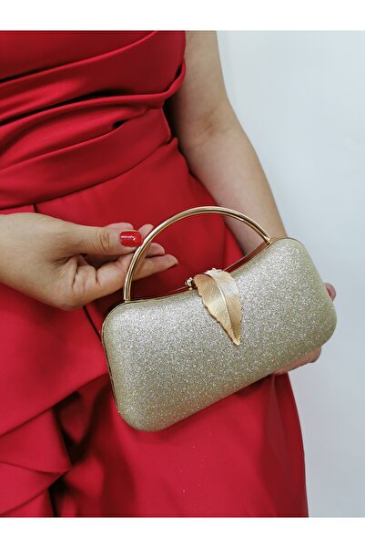 NAZART Women's Kumsim Gold Gold Silvery Evening Dress Clutch Portfolio Handbag Wedding Engagement Evening Bag