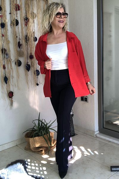 Dila Butik Crepe Fabric Palazzo Sewing Detail Trousers