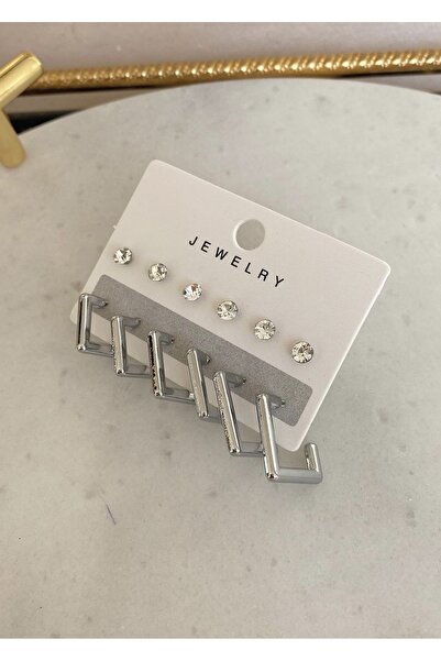 takıtarzım Kare Boy Boy Set Kadın Küpe Gümüş Renk