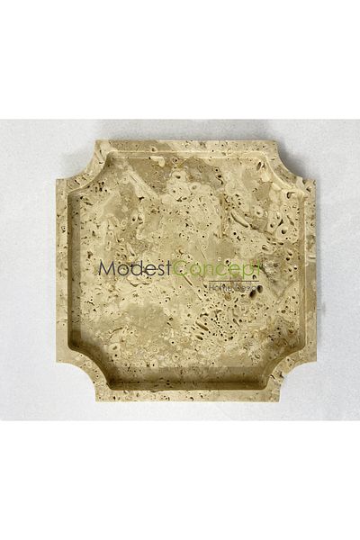 Modestmar Natural Travertine Marble Tray, Bathroom Organizer, Presentation Plate Edge Detailed Design Tray