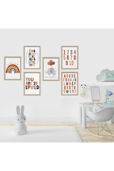 TRENDPOSTER 6’lı Ahşap Çerçeve Görünümlü Çocuklar İçin Öğretici Mdf Ahşap Tablo