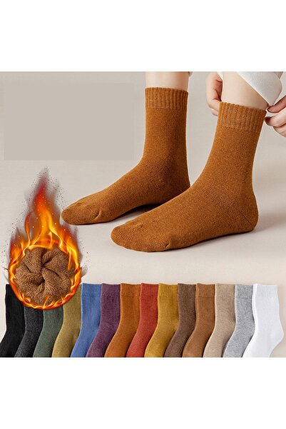 çorapmanya 4 Çift Kışlık Dikişli Ekonomik Pamuklu Desenli Kadın Soket Havlu Çorap