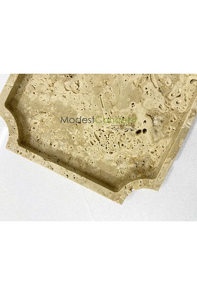 Modestmar Natural Travertine Marble Tray, Bathroom Organizer, Presentation Plate Edge Detailed Design Tray