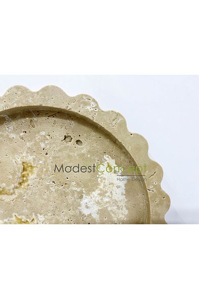 Modestmar Natural Travertine Round Marble Tray, Bathroom Organizer, Presentation Plate Round Tray with Edge Detail