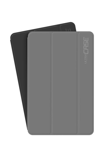 Vorcom Ultrapad Tablet Uyumlu Yarı Şeffaf Kapaklı Kılıf Katlanabilir Standlı Gri 360 Ön Arka Tam Koruma