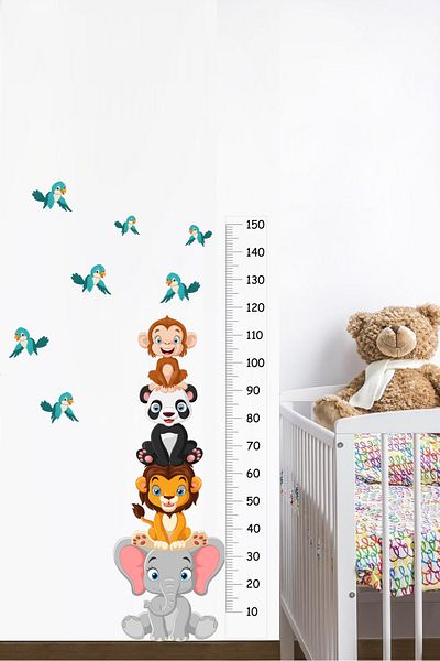 efekt reklam Σετ αυτοκόλλητων αυτοκόλλητων ταπετσαριών για παιδιά, βρεφικό δωμάτιο νηπιαγωγείου Cheerful Animals Height Meter