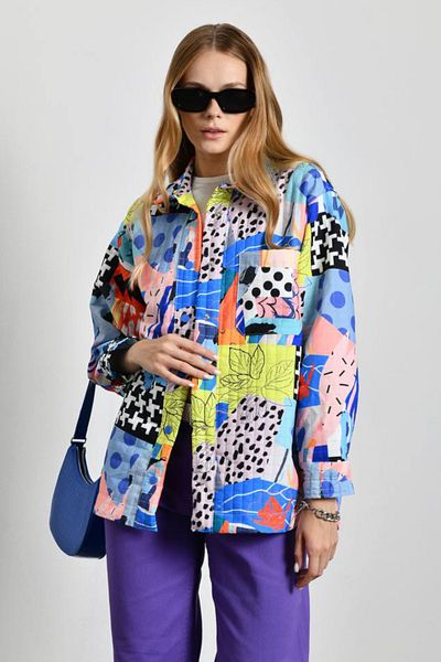 fehika Women's Pink Printed Water Repellent Bondit Oversize Raincoat / Windbreaker