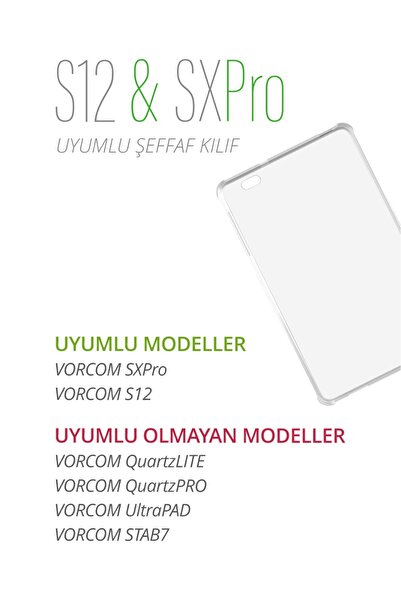 Vorcom S12 ve SXPro Tablet Uyumlu Şeffaf Kılıf