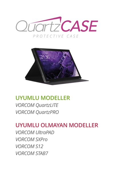 Vorcom Quartzpro / Quartzlite Tablet Kılıfı Katlanabilir Standlı 360 Ön Arka Tam Koruma