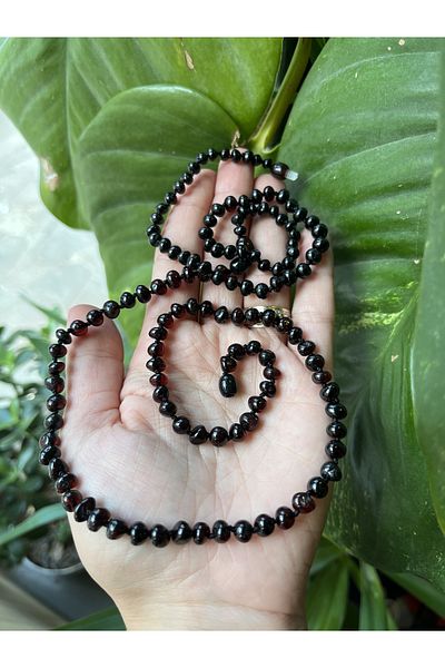KEHRİBAREVİ KARAMAN Original Certified Baltic Drop Amber Mother Baby Necklace Set