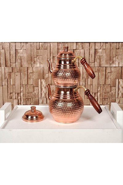 ALICIOGLU Embossed Pattern Copper Teapot Handmade Forged Copper Teapot Set Handcrafted