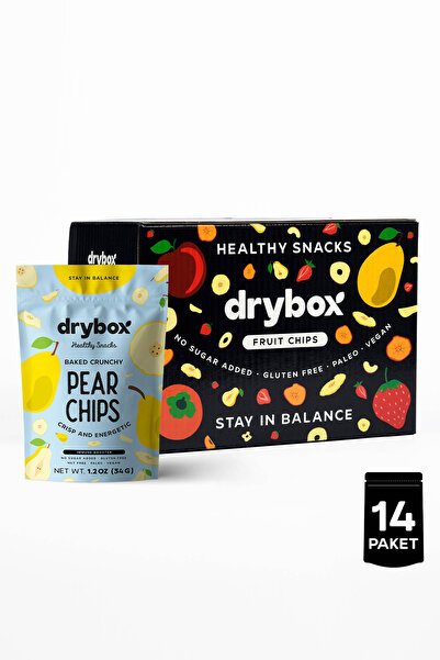 DRYBOX 14'lü Paket Şekersiz Kurutulmuş Armut Kuru Meyve Cipsi Doğal Atıştırma...