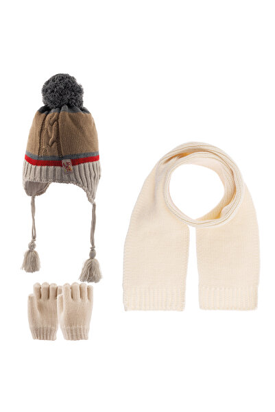 Kitti 1-4 Yaş Erkek Çocuk Atkı Bere Eldiven Üçlü Takım Set