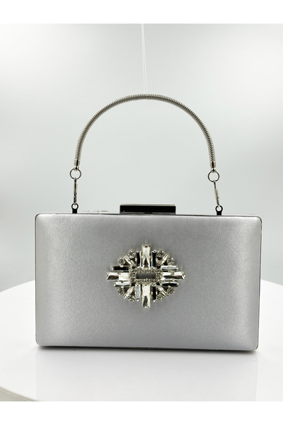 Biçanta Srebrno siva satenska srebrna torbica Srebrna Sa kamenčićima večernja...