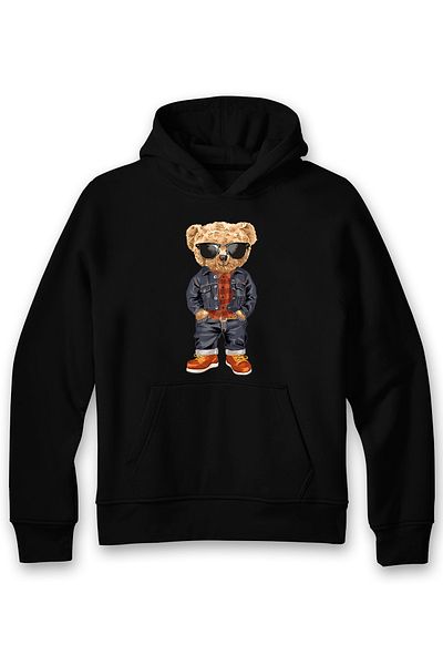 ADA BEBEK ÇOCUK Hanorac pentru copii, unisex, în stil supradimensionat, cu imprimeu urs