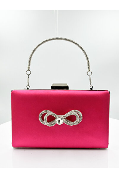 Biçanta Satenska srebrna torbica boje fuksije, srebrna Sa kamenčićima večernj...